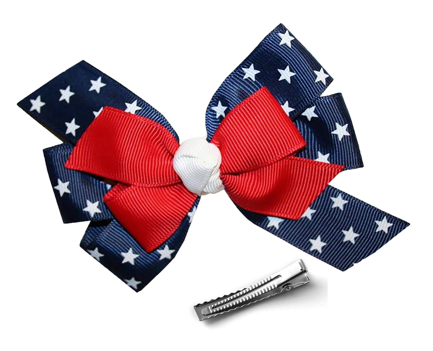 WD2U Girls 4.5" Red White Blue Star Spangled Patriotic Hair Bow on Alligator Clip