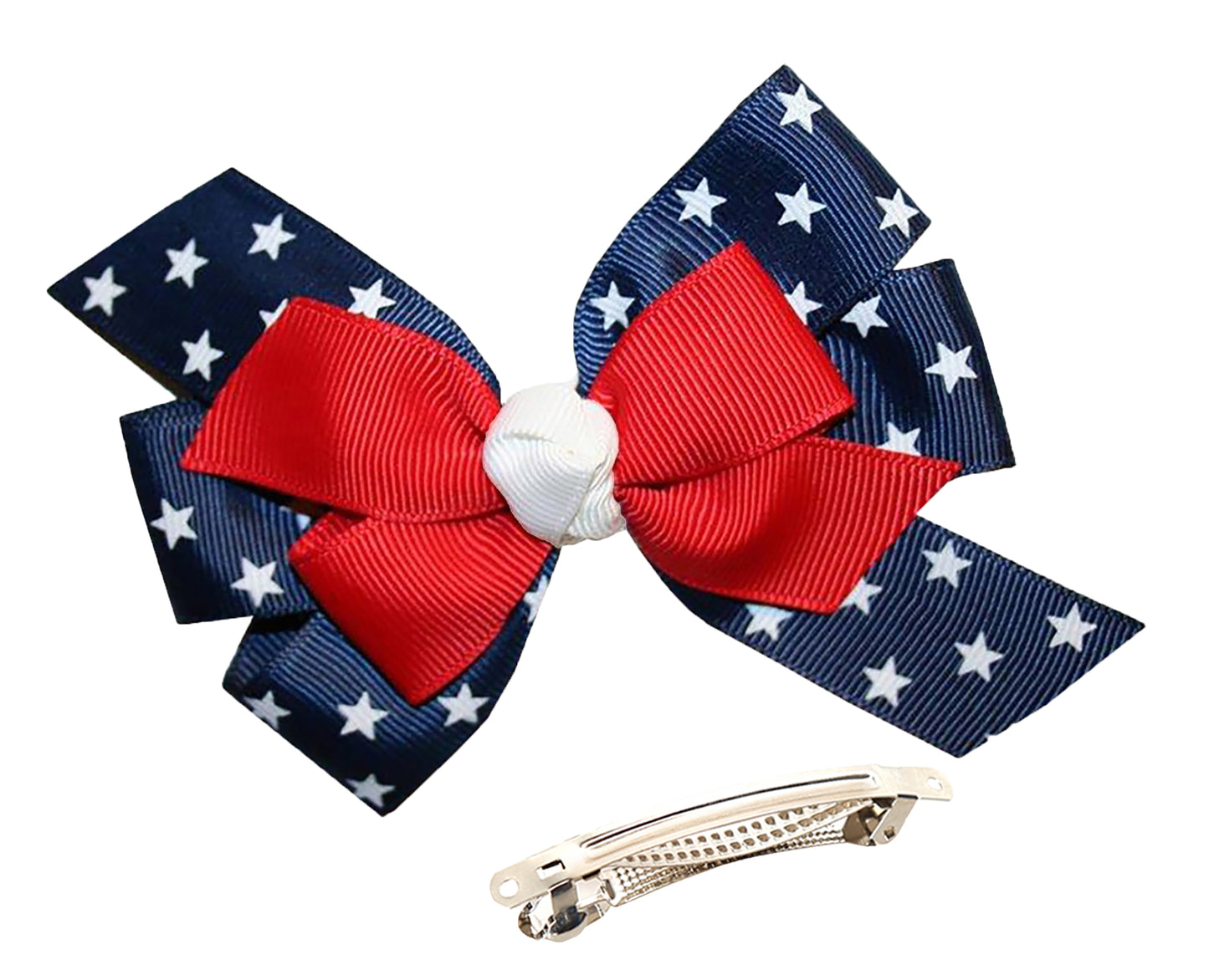 WD2U Girls 4.5" Red White Blue Star Spangled Patriotic Hair Bow French Clip Barrette