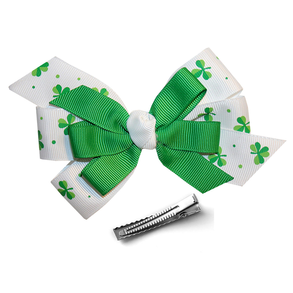 WD2U Girls St Patricks Day Green Dotted Shamrock 4.5" Hair Bow Alligator Clip