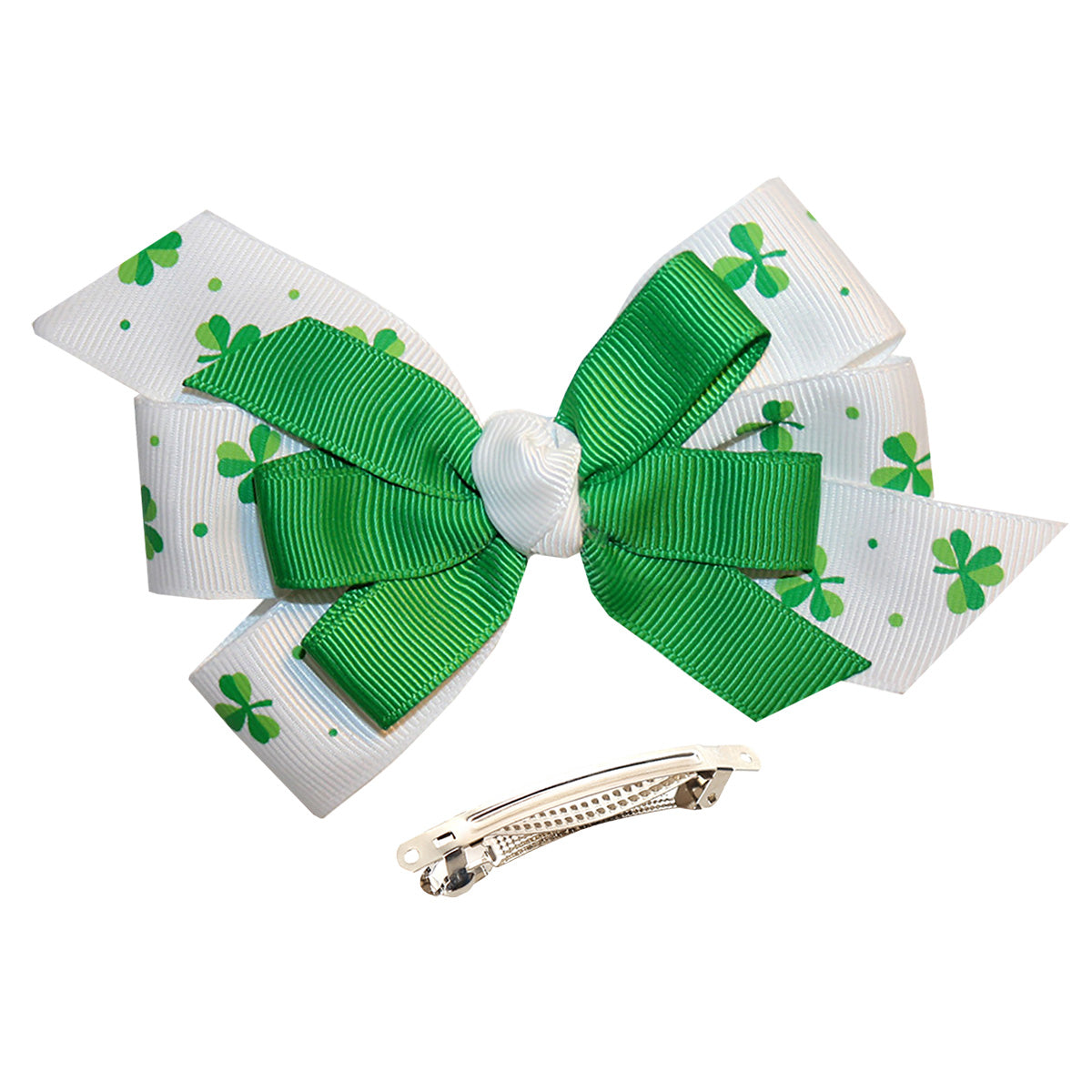 WD2U Girls St Patricks Day Green Dotted Shamrock 4.5" Hair Bow French Clip