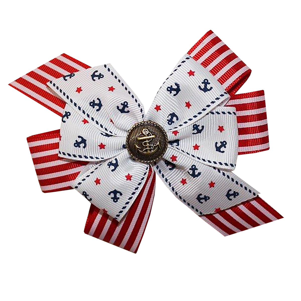 WD2U Girls 4.5" Nautical Anchor Red White Blue Hair Bow French Clip