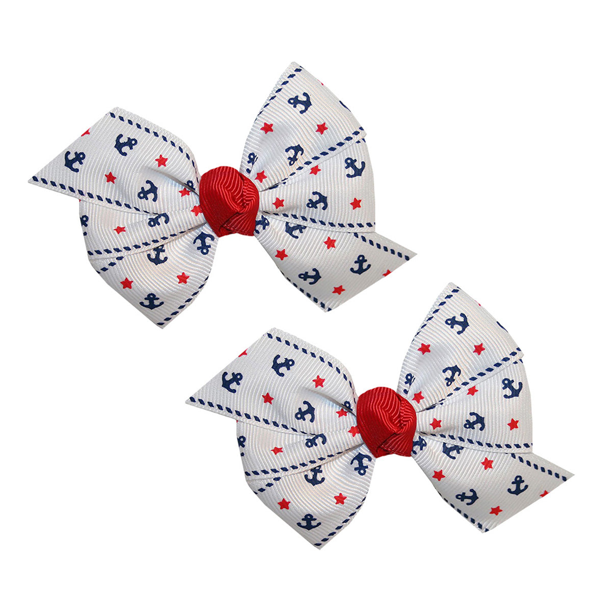 7/8" Navy Nautical Anchor Red Star Print on White Grosgrain Ribbon DIY Hair Bows
