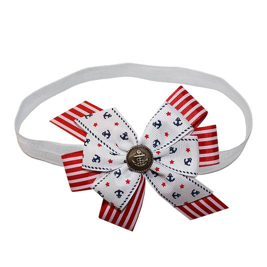 WD2U Baby Girls 4.5" Nautical Anchor Red White Blue Hair Bow Headband