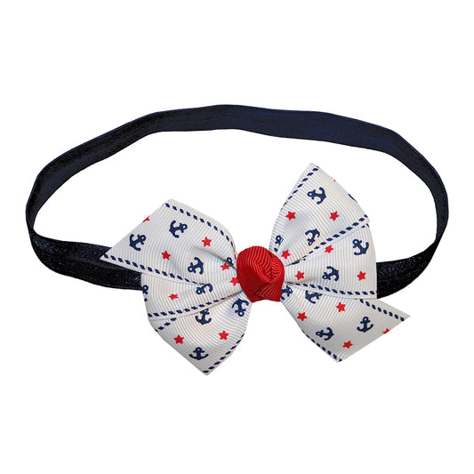 WD2U Baby Girls Infant 3" Nautical Anchor Red White Blue Hair Bow Headband