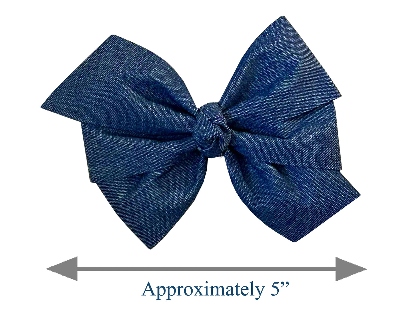 Baby Girls 5" Denim Blue Jean Large Hair Bow White Stretch Headband