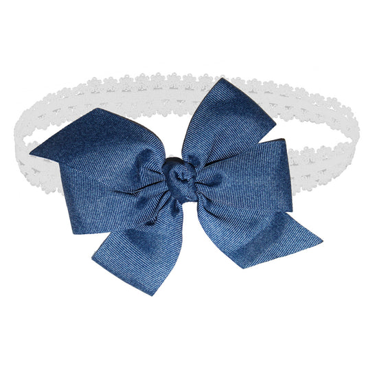 WD2U Baby Girls 5" Denim Blue Grosgrain Hair Bow White Headband