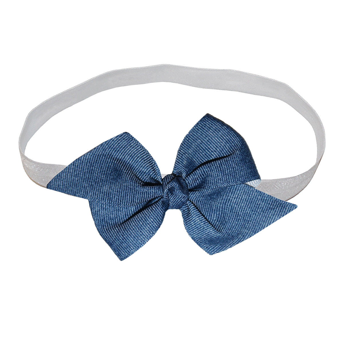 WD2U Baby Girls 3" Denim Blue Grosgrain Hair Bow White Headband