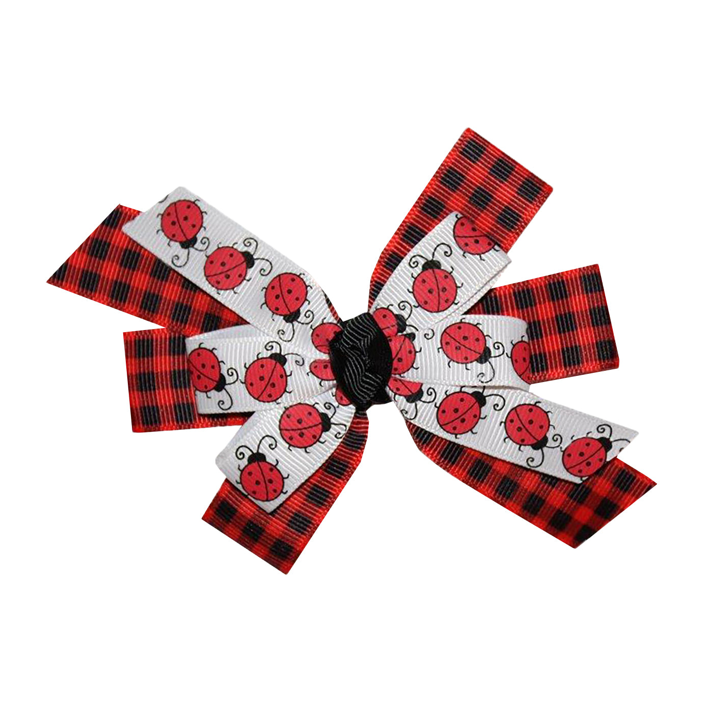 WD2U Baby Girls 4.5" Red Black Buffalo Plaid Ladybug Hair Bow Headband