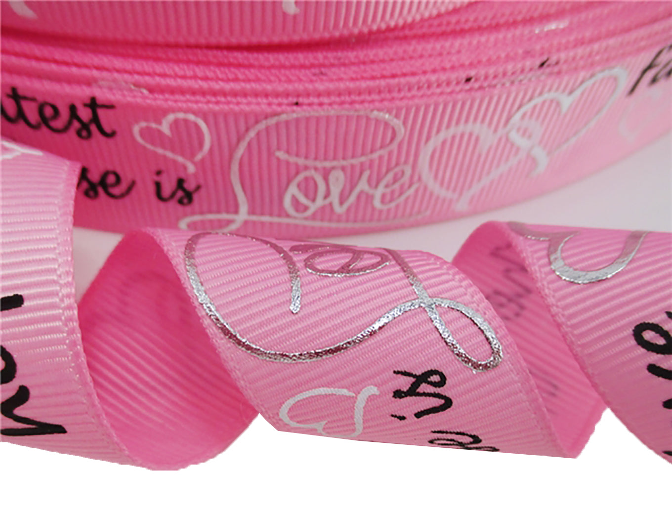 7/8" Grosgrain Ribbon Pink Faith Hope Love Christian Heart DIY Hair Bows