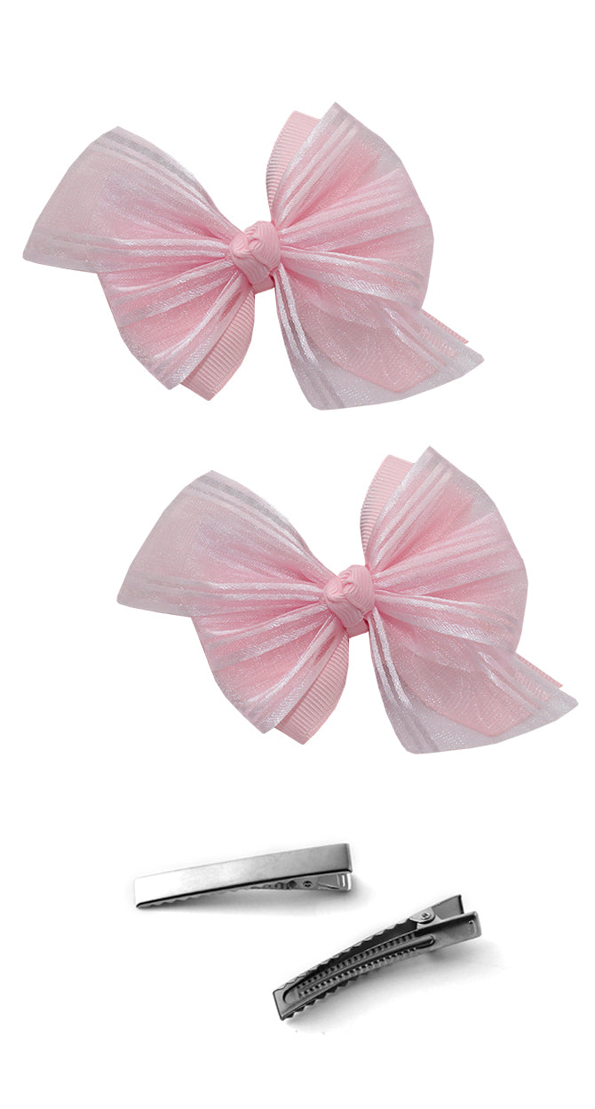 WD2U Baby Girls Set of 2 Precious Pink Organza Pigtail Hair Bows Alligator Clips