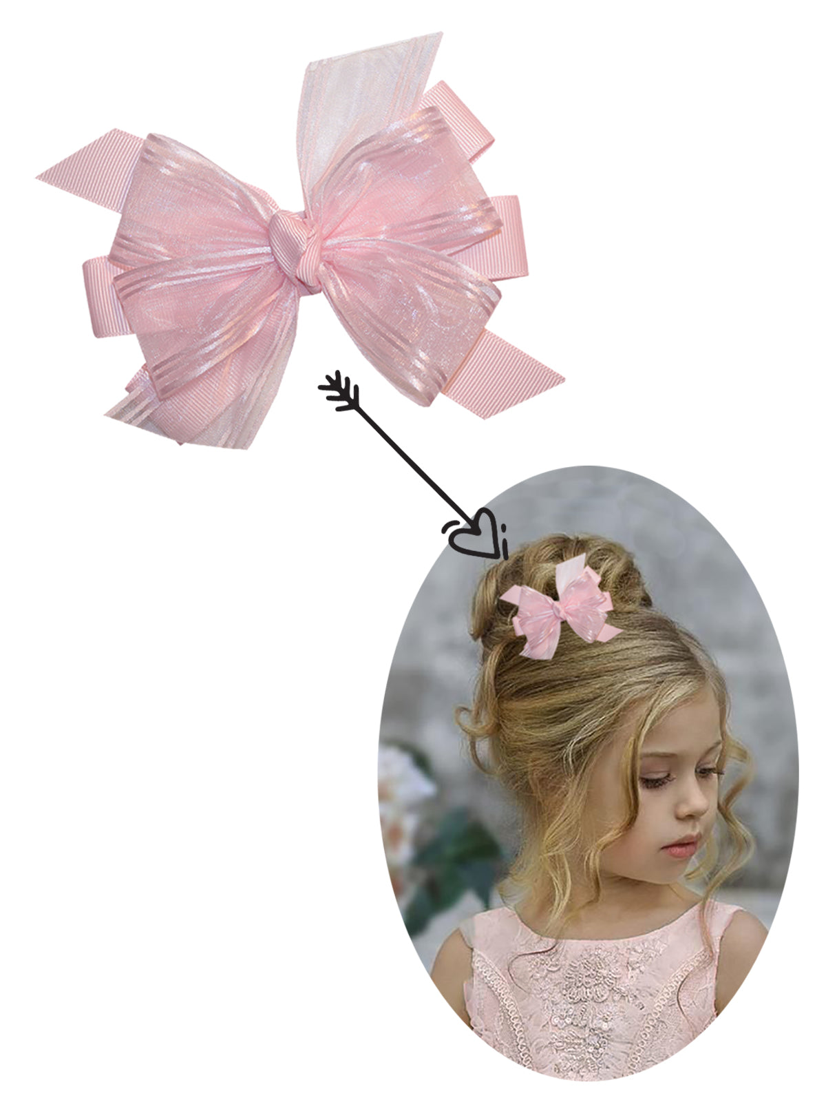 WD2U Girls 4.5" Precious Pink Organza Flower Girl Hair Bow French Clip Barrette