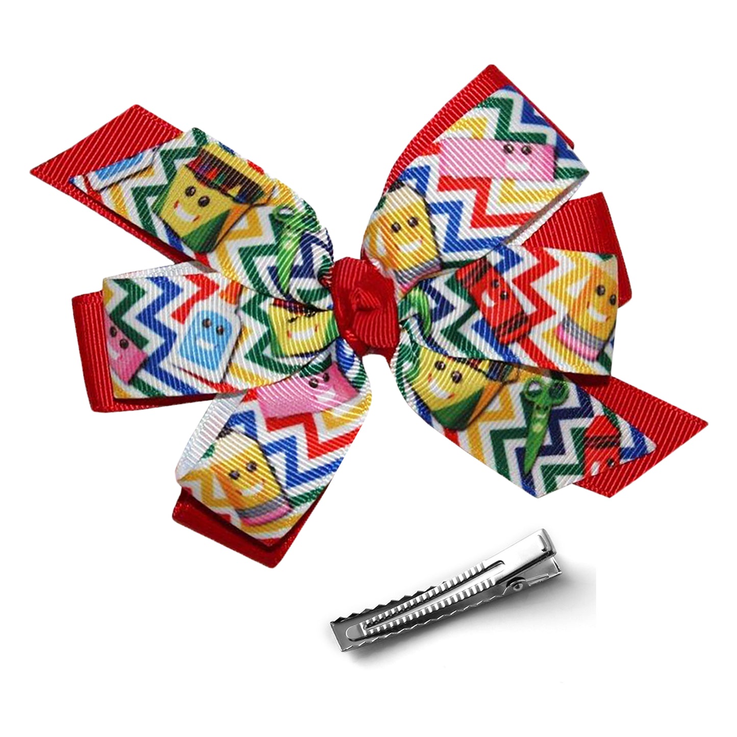 WD2U Girls 4.5" Chevron Crayon Back to School Layered Hair Bow Alligator Clip