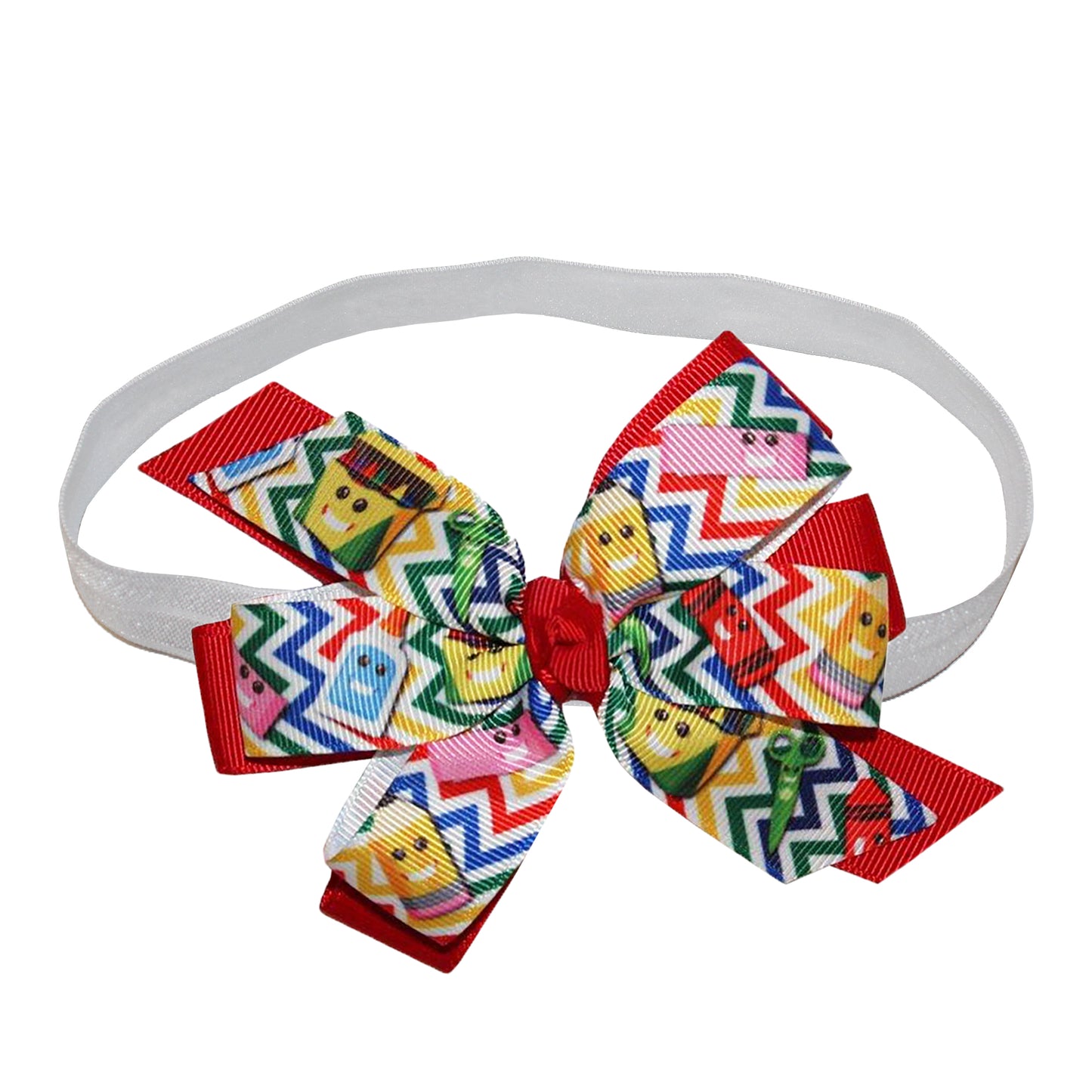 WD2U Baby Girls 4.5" Chevron Crayon Back to School Layered Hair Bow Stretch Headband