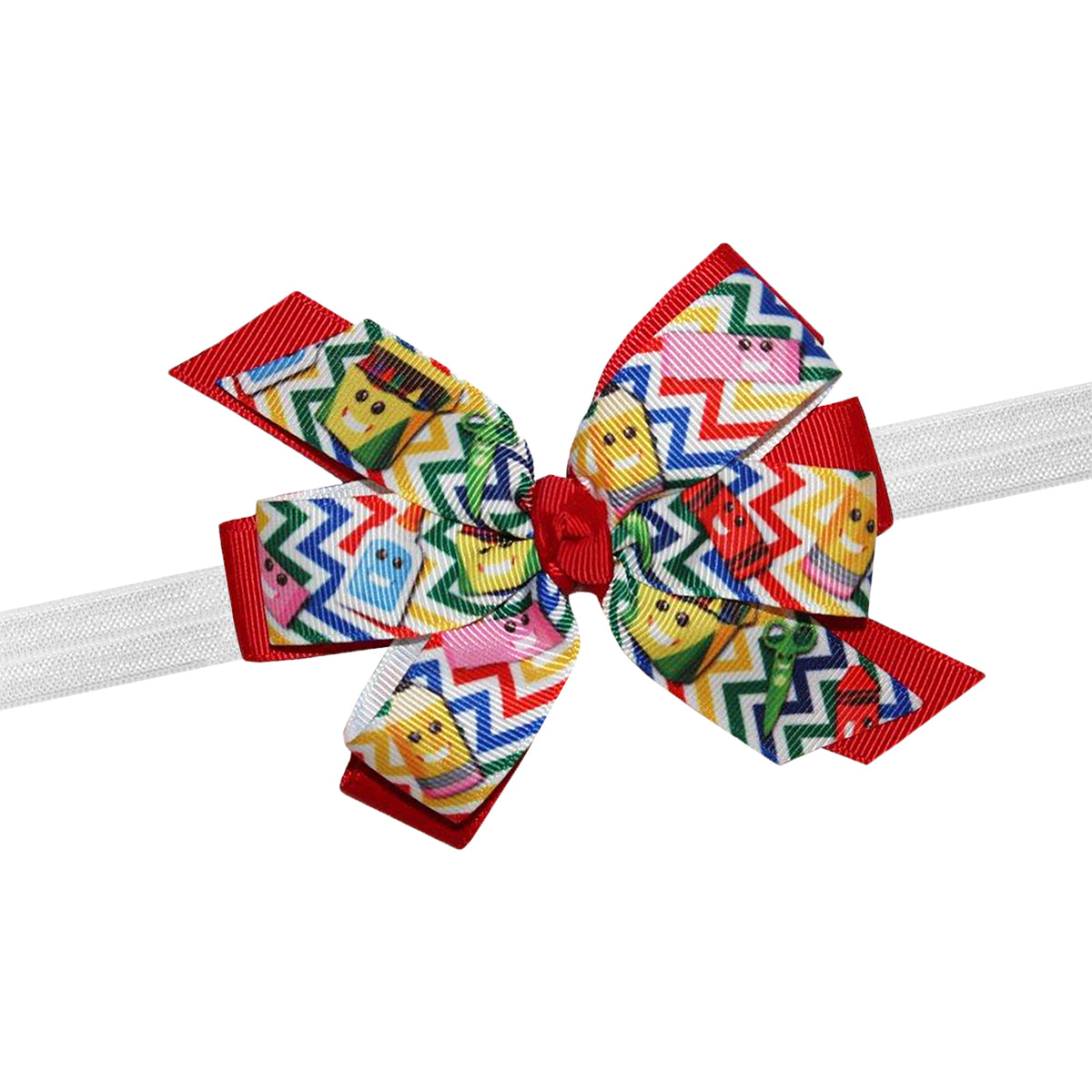 WD2U Baby Girls 4.5" Chevron Crayon Back to School Layered Hair Bow Stretch Headband