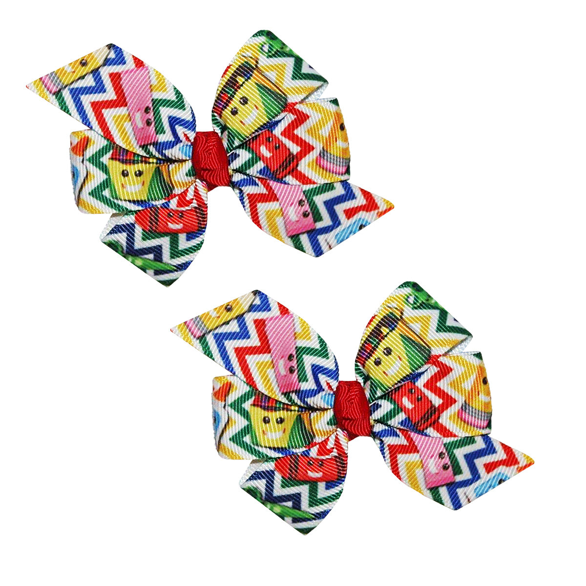 WD2U Baby Girl Set of 2 Chevron Crayon Back to School 3" Hair Bow Alligator Clips