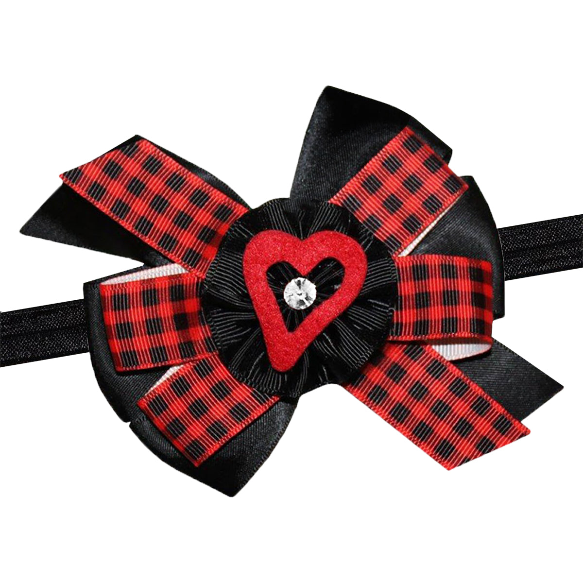 WD2U Baby Girls 5" Red Black Buffalo Plaid Open Heart Valentines Hair Bow Headband