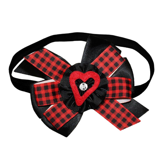 WD2U Baby Girls 5" Red Black Buffalo Plaid Open Heart Valentines Hair Bow Headband