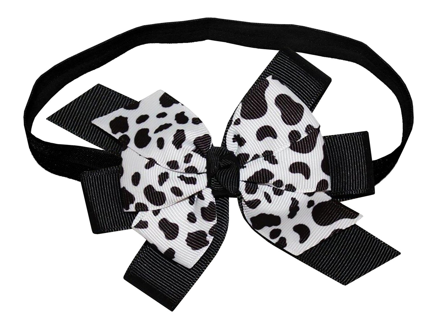 WD2U Baby Girls 4.5" Farm Girl Dairy Holstein Moo Cow Print Hair Bow Stretch Headband