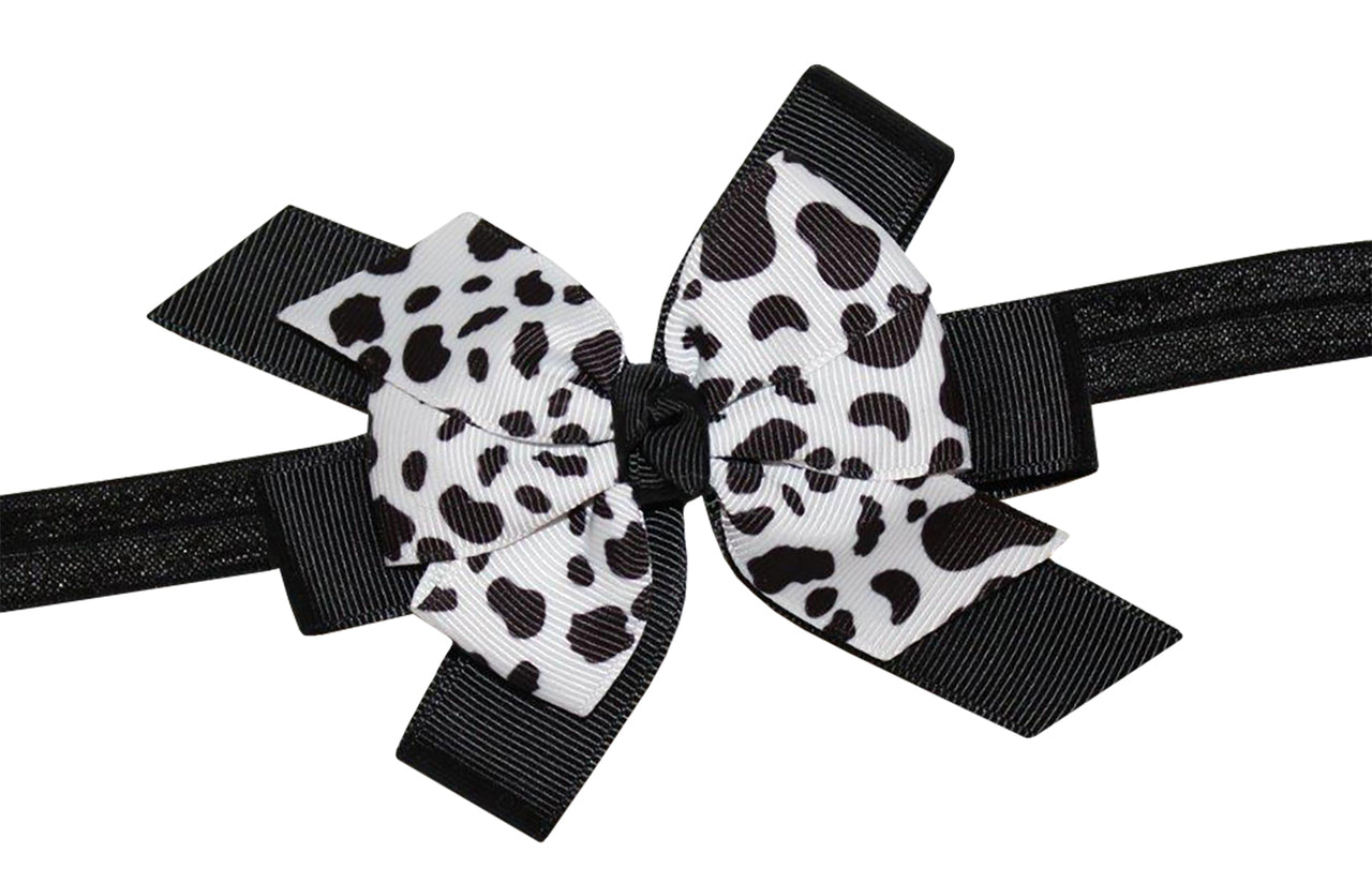 WD2U Baby Girls 4.5" Farm Girl Dairy Holstein Moo Cow Print Hair Bow Stretch Headband