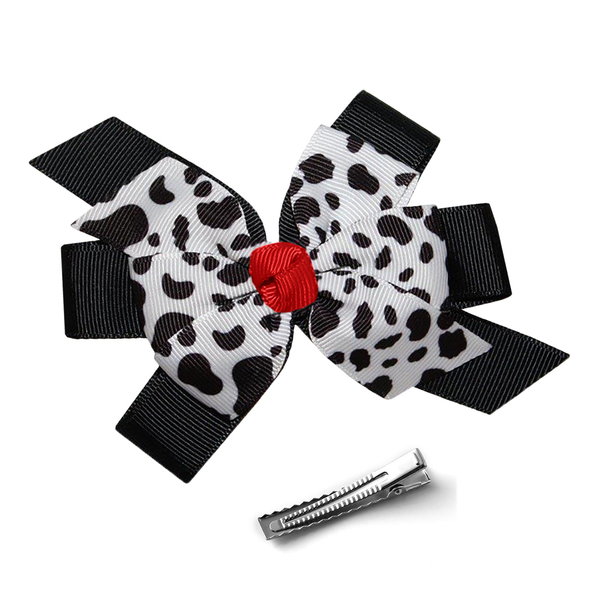 WD2U Girls 4.5" Farm Girl Dairy Holstein Moo Cow Animal Print Hair Bow Alligator Clip