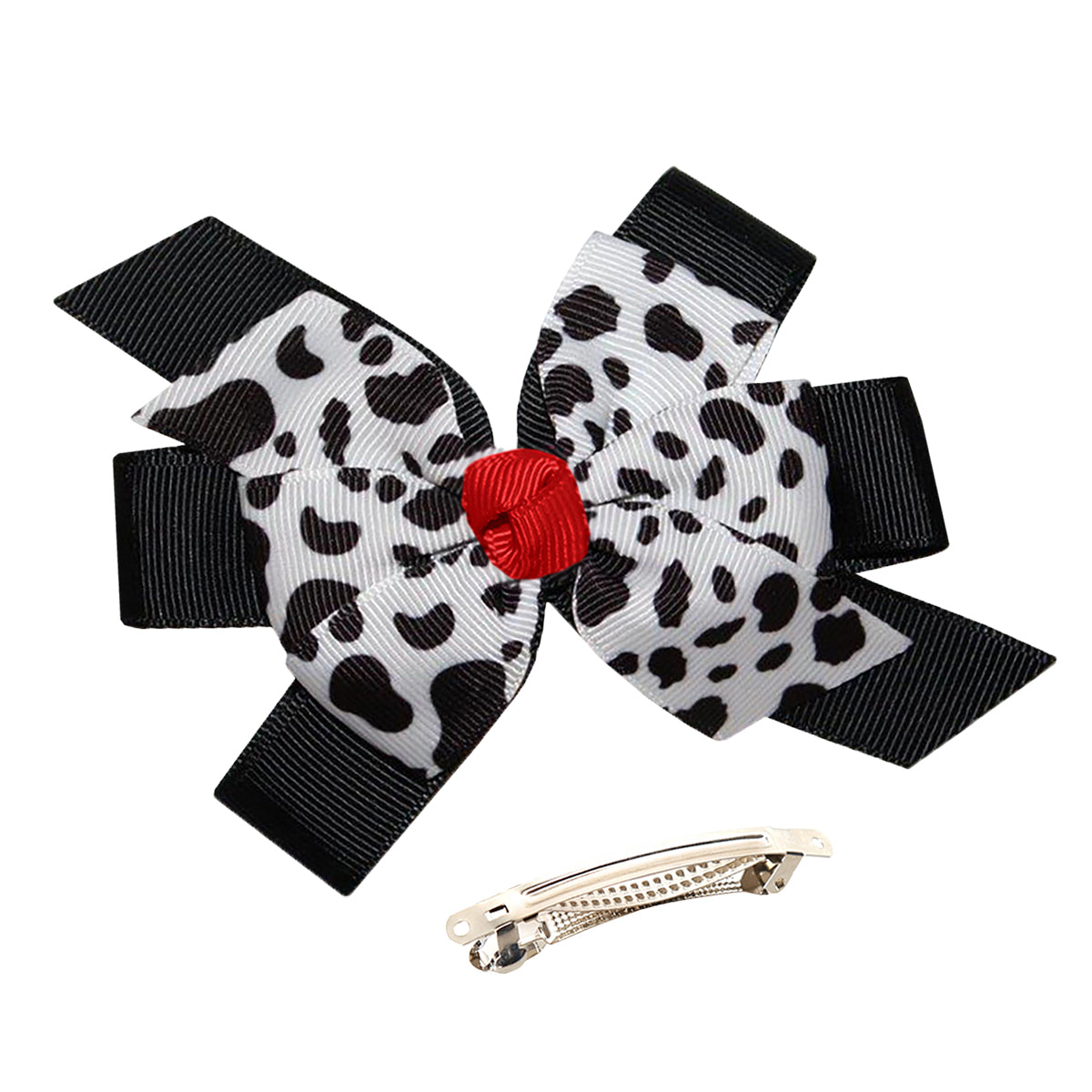 WD2U Girls 4.5" Farm Girl Dairy Holstein Moo Cow Print Hair Bow French Clip Barrette