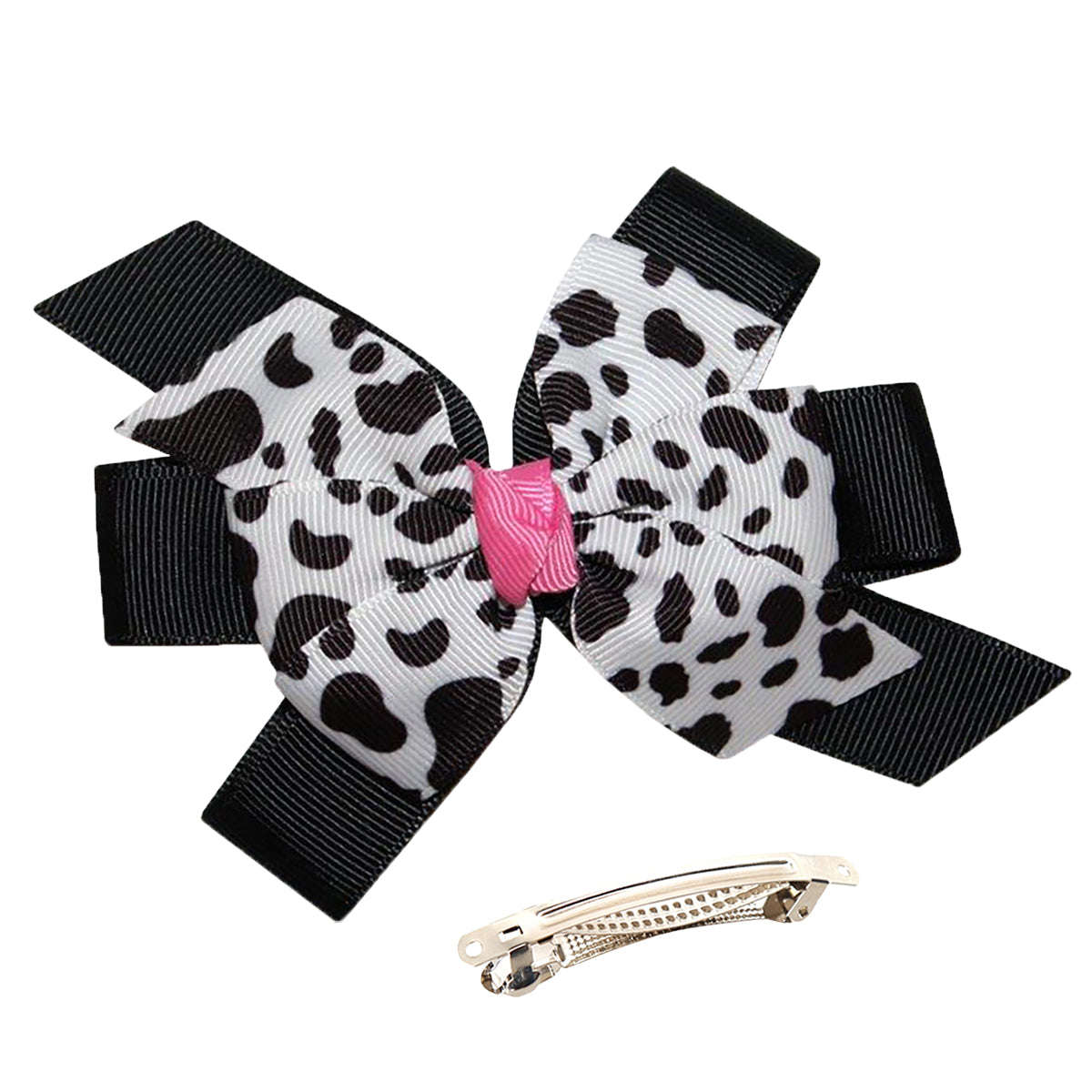 WD2U Girls 4.5" Farm Girl Dairy Holstein Moo Cow Print Hair Bow French Clip Barrette