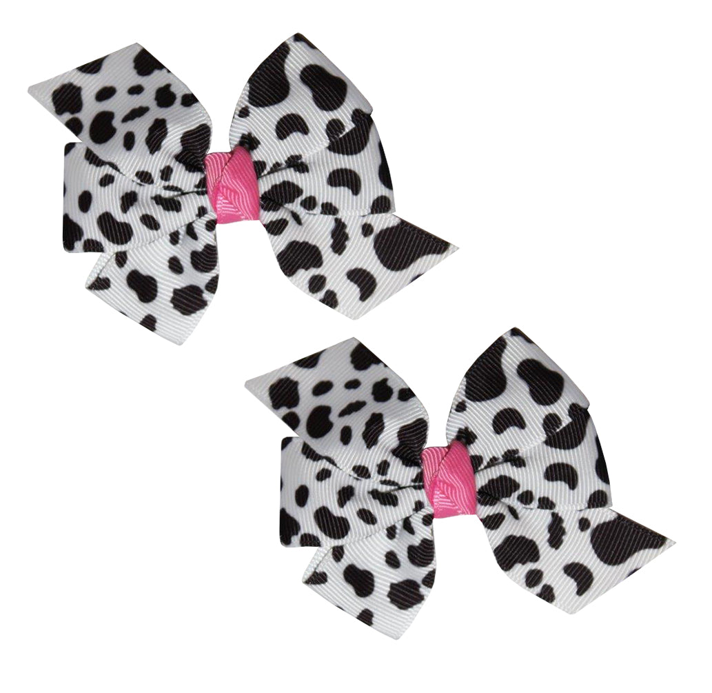 WD2U Baby Girls 2 Pc Farm Girl Holstein Moo Cow 3" Hair Bows Alligator Clips