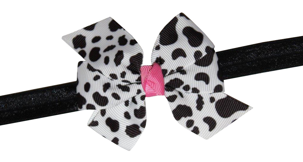 WD2U Baby Girls Infant 3" Farm Girl Holstein Moo Cow Hair Bow Stretch Headband