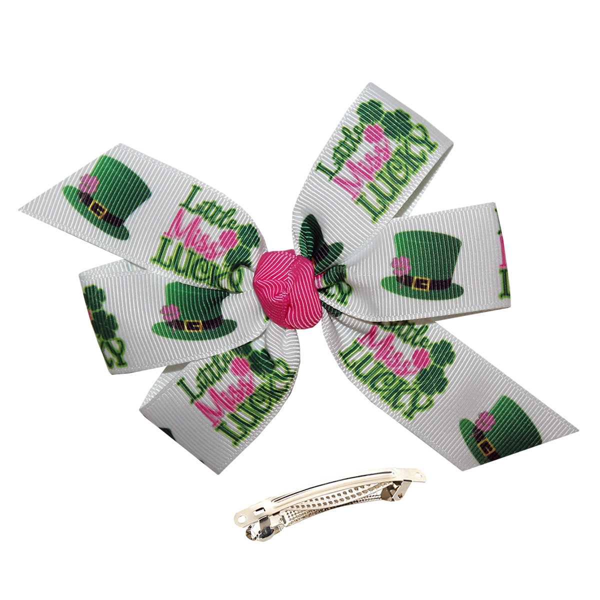 WD2U Girls 4.5" Little Miss Lucky St Patricks Day Green Hair Bow French Clip