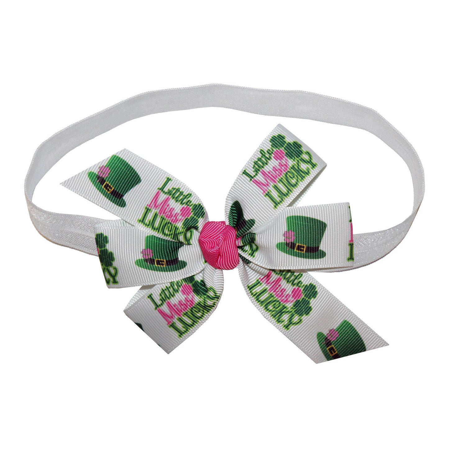 WD2U Baby-Girls 4.5" Green Little Miss Lucky St Patricks Hair Bow Stretch Headband