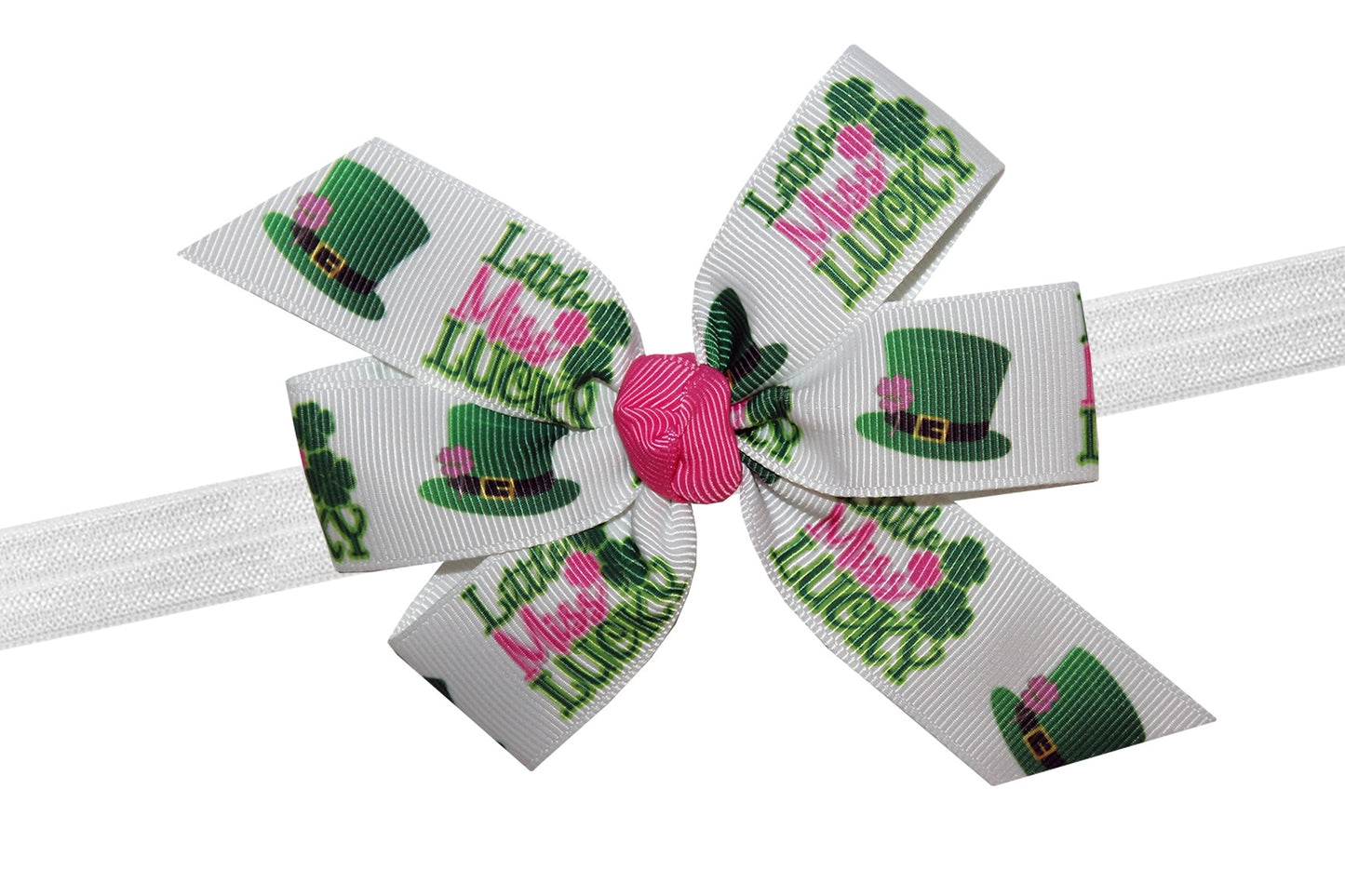 WD2U Baby-Girls 4.5" Green Little Miss Lucky St Patricks Hair Bow Stretch Headband