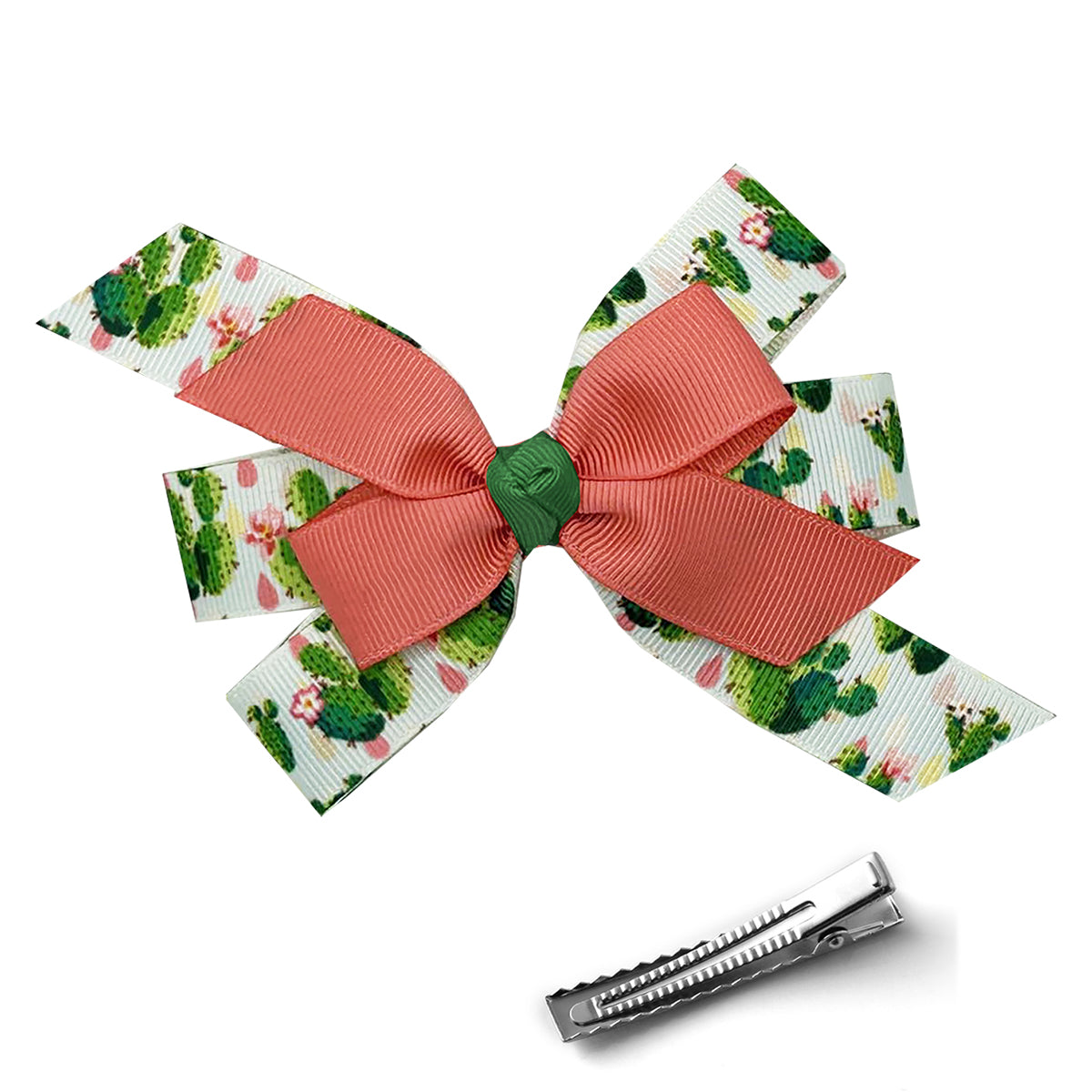 WD2U Girls 4.5" Blooming Prickly Pear Cactus Hair Bow Alligator Clip