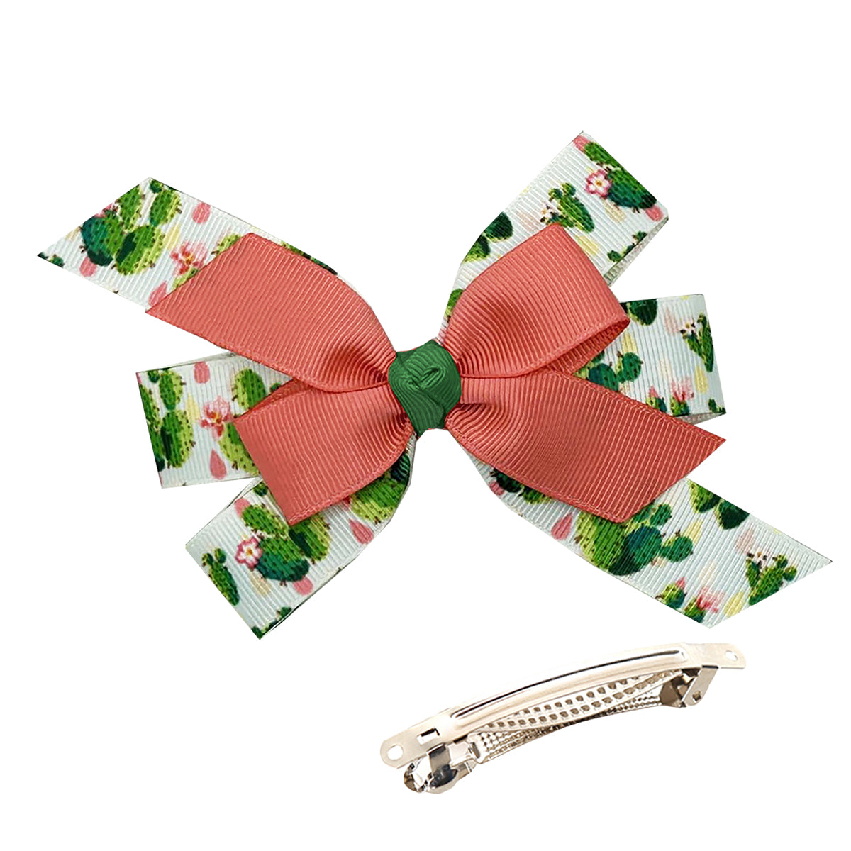 WD2U Girls 4.5" Blooming Prickly Pear Cactus Hair Bow French Clip Barrette