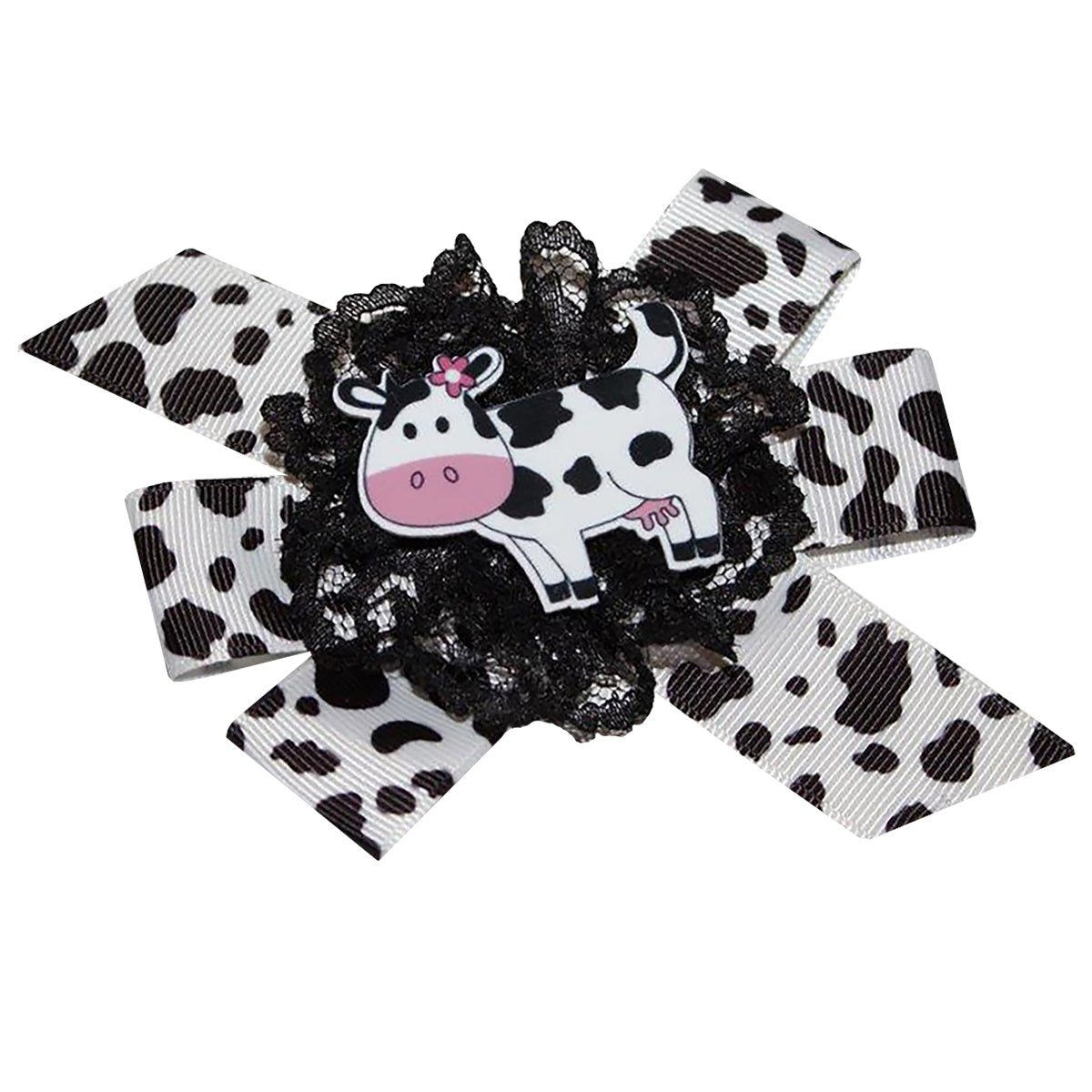 WD2U Girls 4.5" Daisy Holstein Milk Cow Farm Girl Hair Bow French Clip Barrette