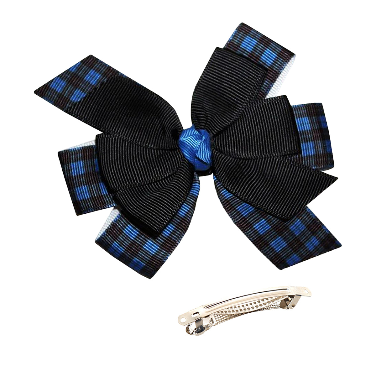 WD2U Girls 4.5" Scottish Blue Tartan Plaid Woodland Hair Bow French Clip