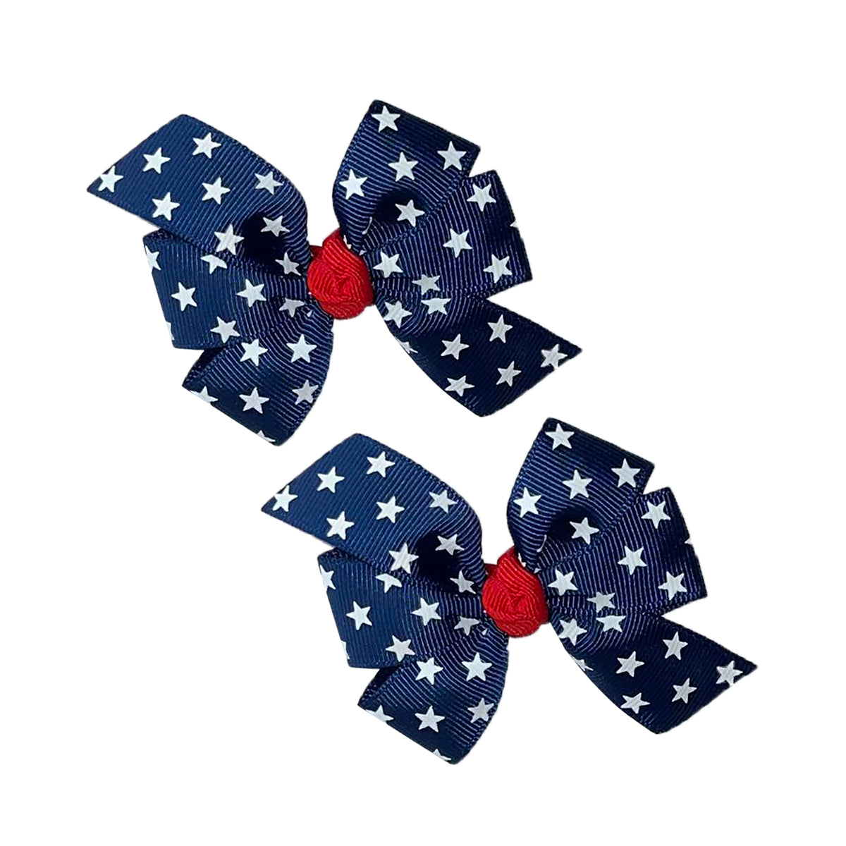 WD2U Baby Girl Set of 2 Red White Blue Star Spangled 3" Hair Bows Alligator Clips