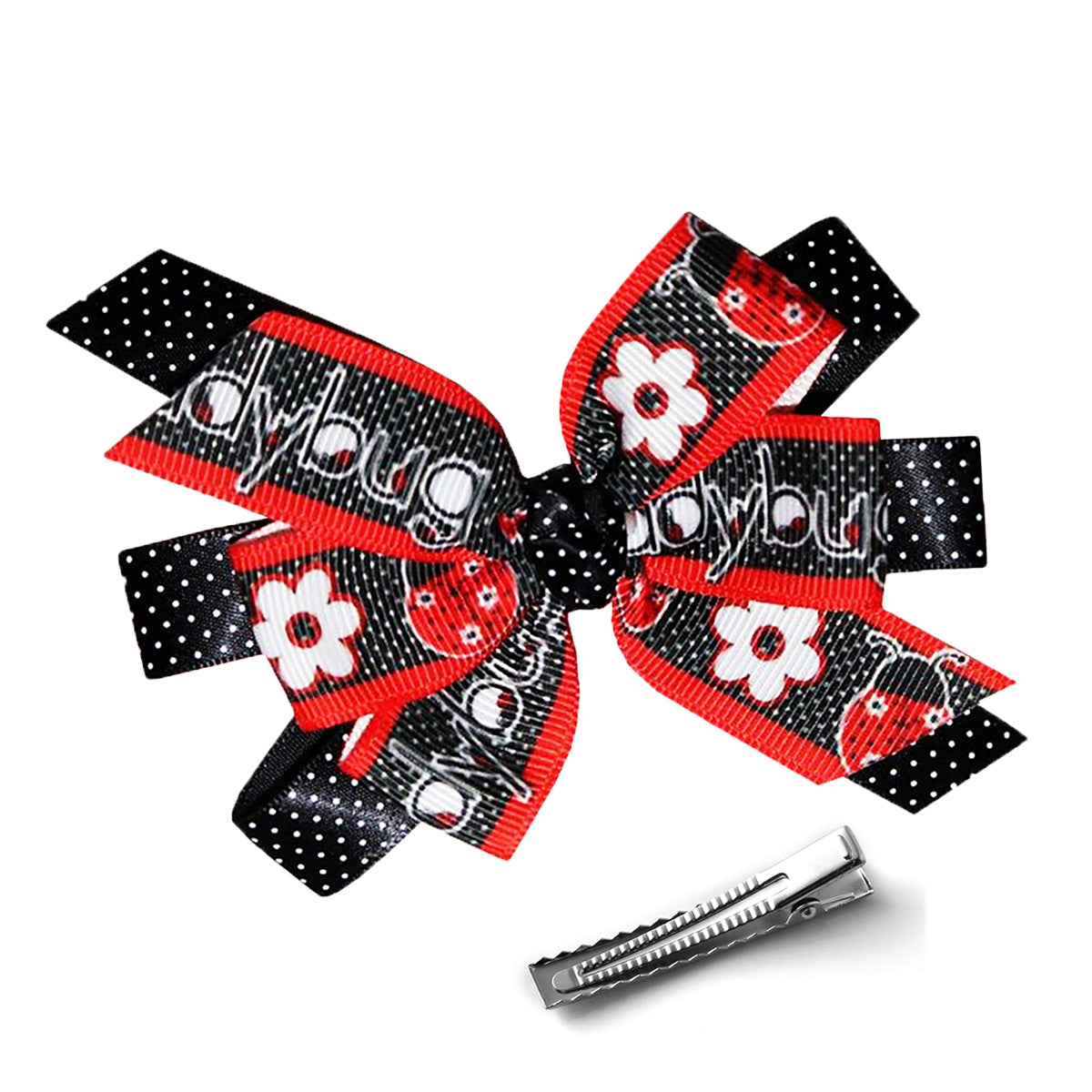 WD2U Girls 4.5" Red Black Dotted Lady Bug Ladybug Hair Bow Alligator Clip