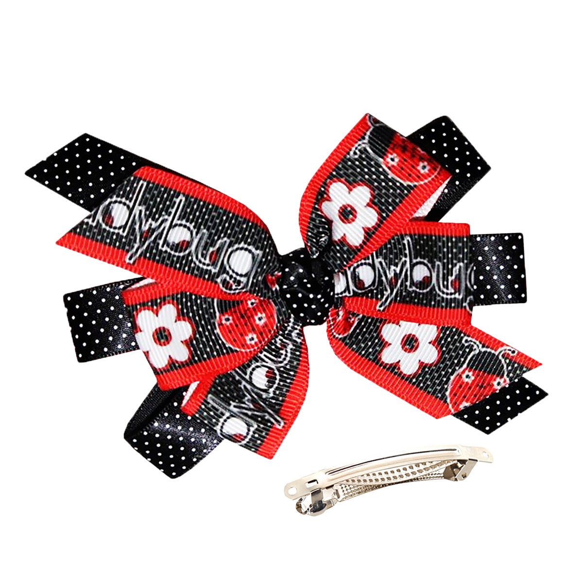 WD2U Girls 4.5" Red Black Dotted Lady Bug Ladybug Hair Bow French Clip Barrette