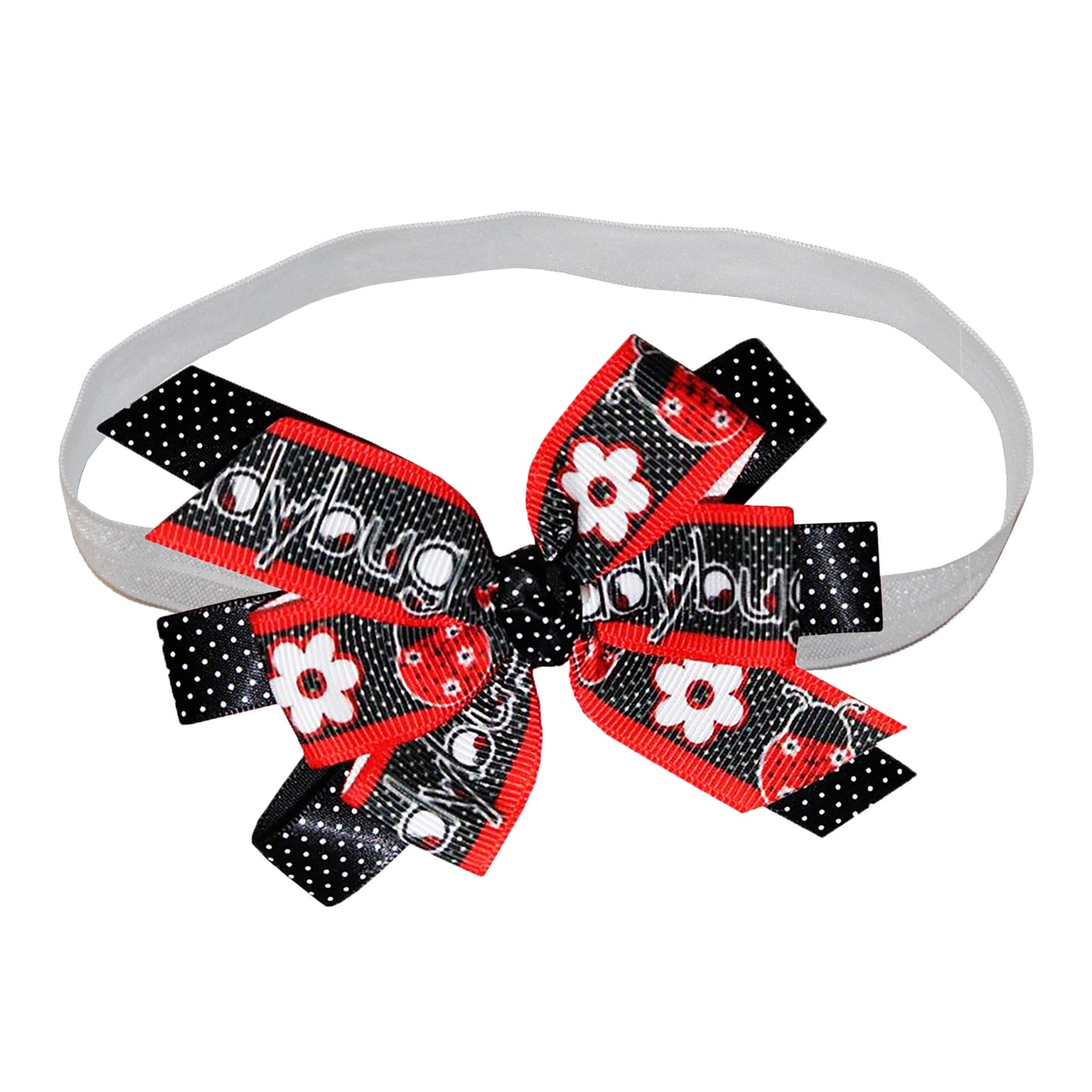 WD2U Baby-Girls 4.5" Red Black Dotted Lady Bug Ladybug Hair Bow Stretch Headband