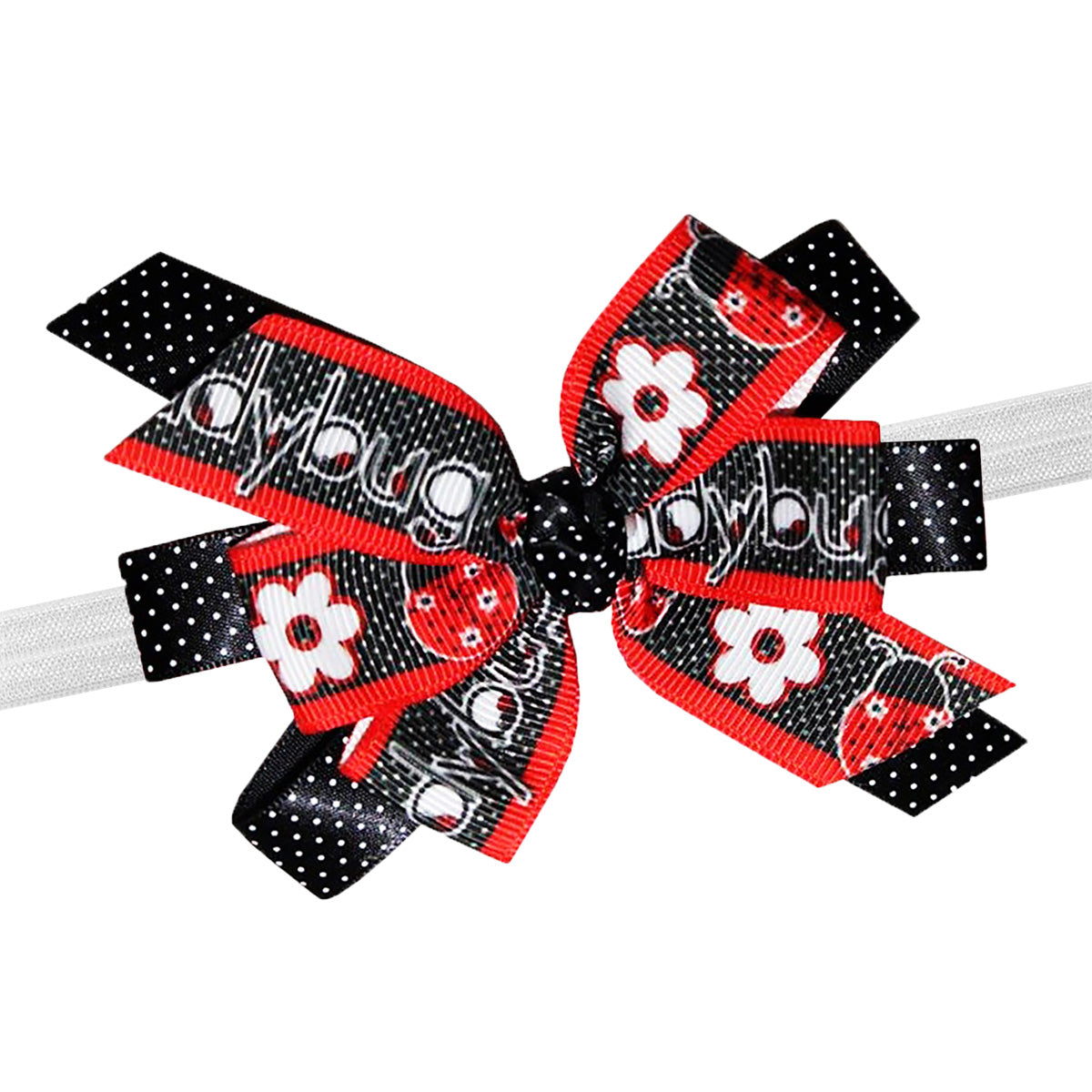 WD2U Baby-Girls 4.5" Red Black Dotted Lady Bug Ladybug Hair Bow Stretch Headband