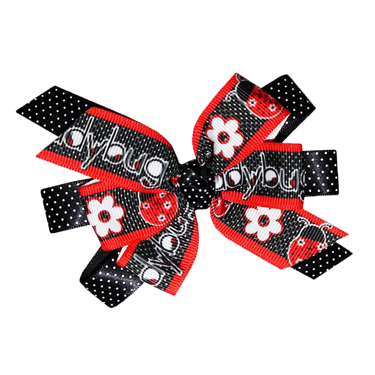 7/8" Grosgrain Ribbon Red Black Dotted Ladybug Lady Bug Print DIY Hair Bows