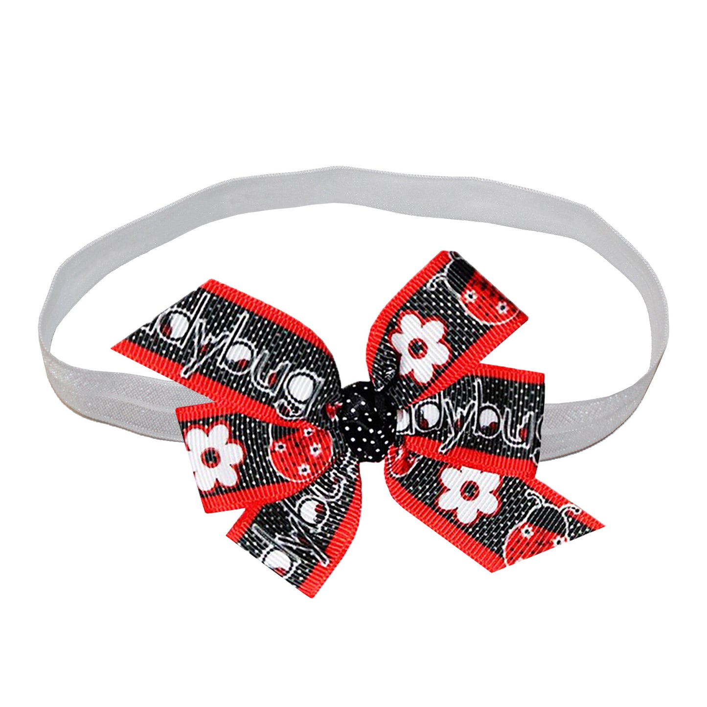 WD2U Baby-Girls Infant Red Black Dot Little Lady Bug 3" Hair Bow Stretch Headband