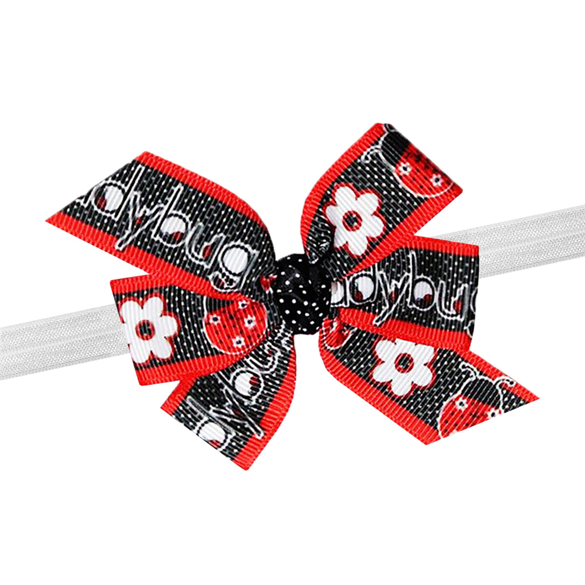 WD2U Baby-Girls Infant Red Black Dot Little Lady Bug 3" Hair Bow Stretch Headband