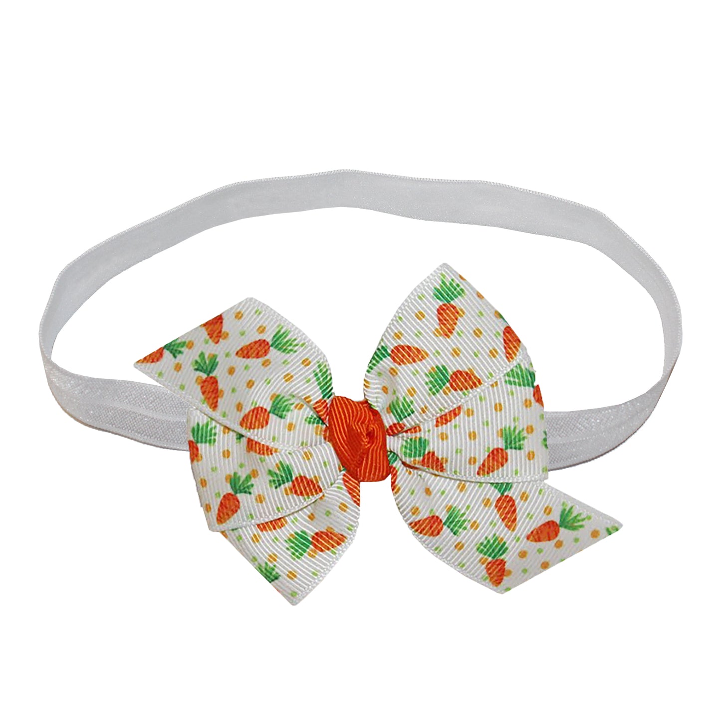 WD2U Baby Girls Infant Polka Dotted Carrot Easter 3" Hair Bow Stretch Headband