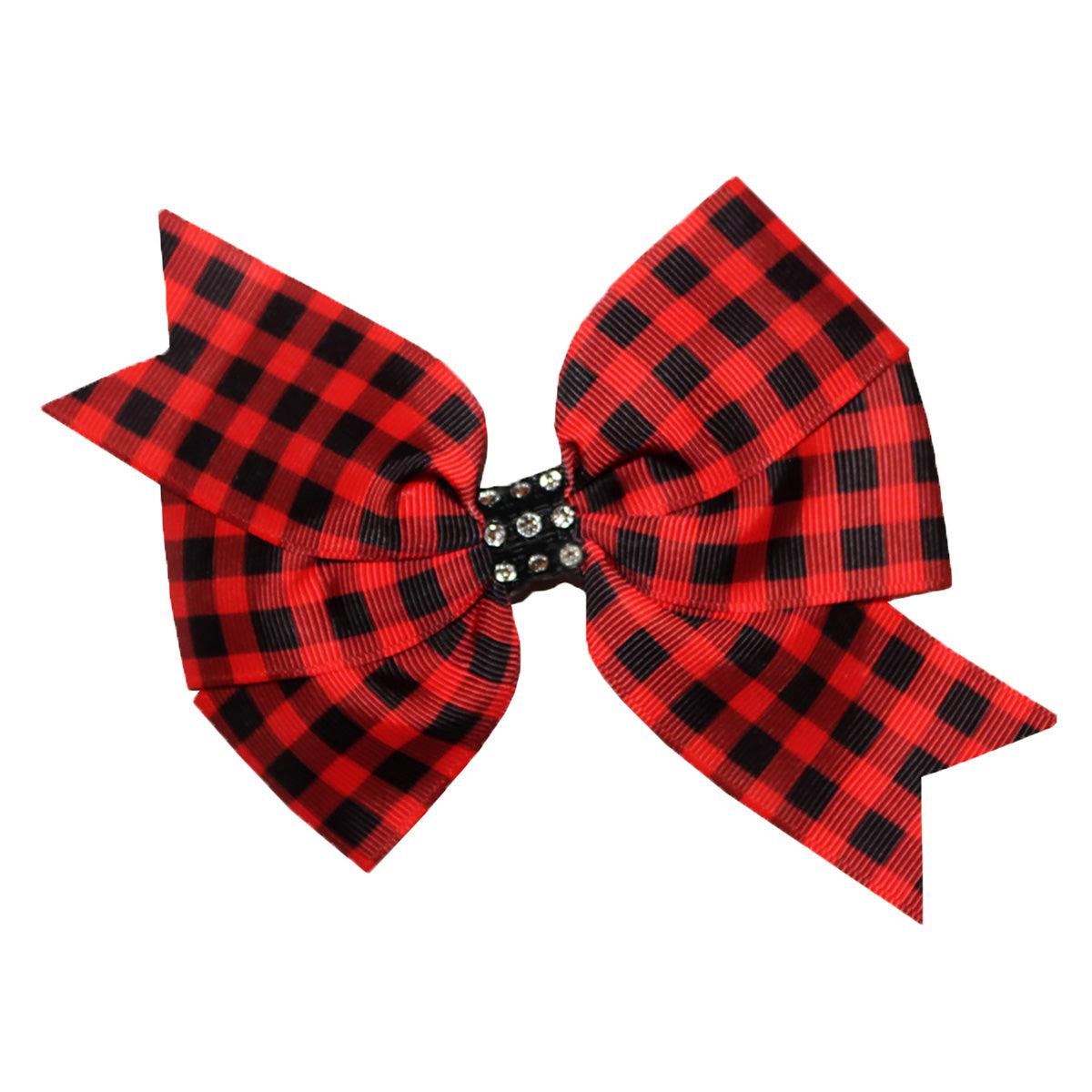 WD2U 5" Red Black Buffalo Plaid Rhinestone Hair Bow French Clip