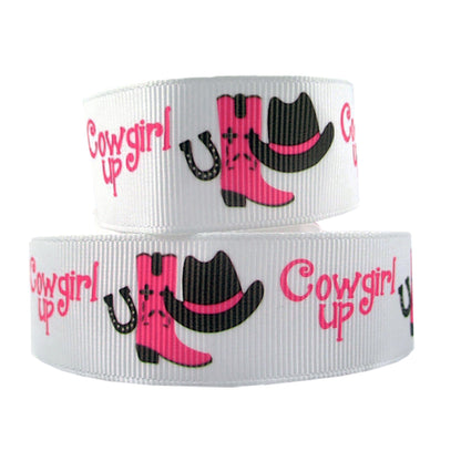 1" Grosgrain Ribbon Pink Cowgirl Up Rodeo Farm Girl DIY Hair Bow Crafts