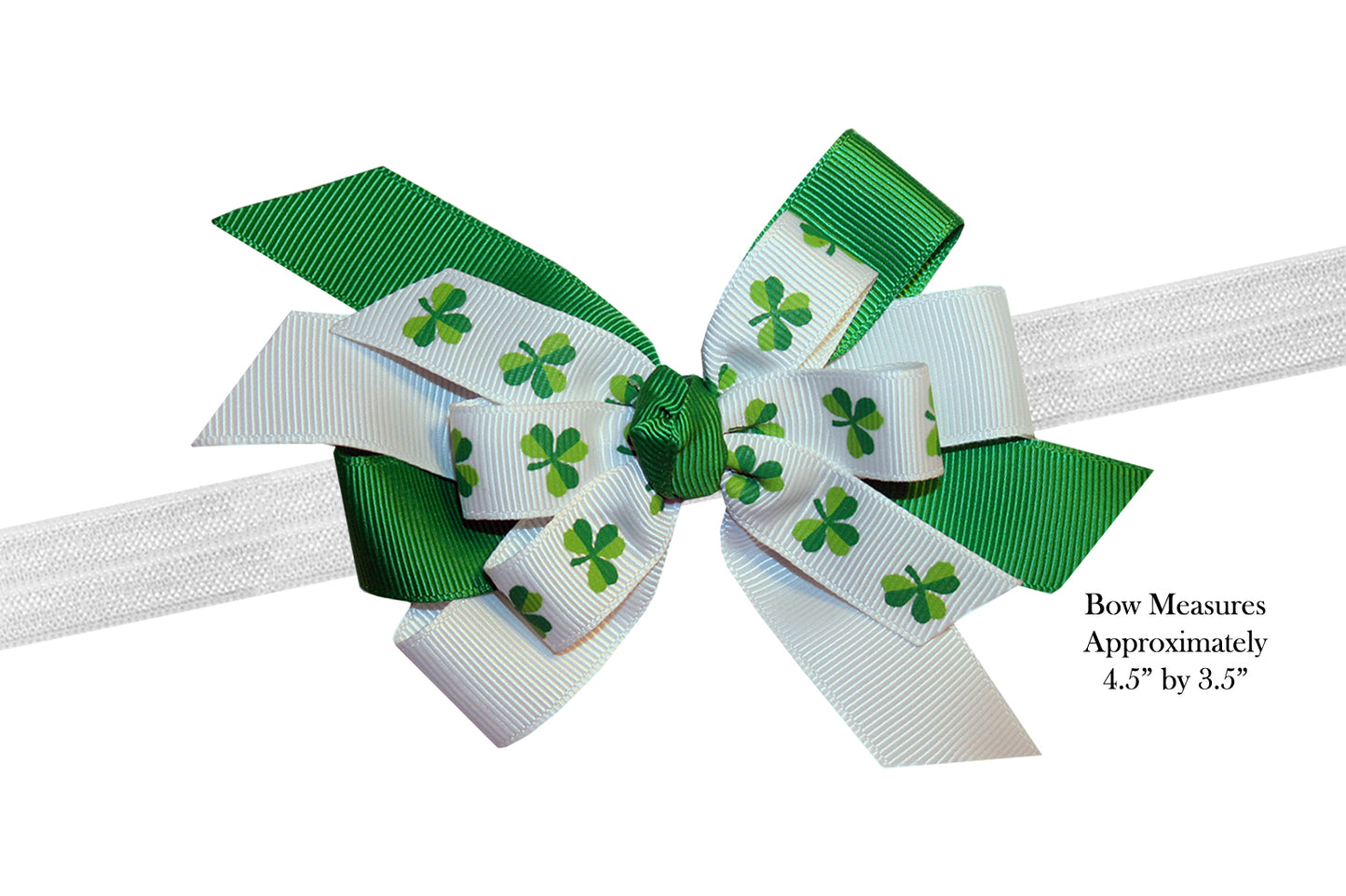 WD2U Baby Girls 4.5" Layered St Patricks Shamrock Hair Bow Stretch Headband