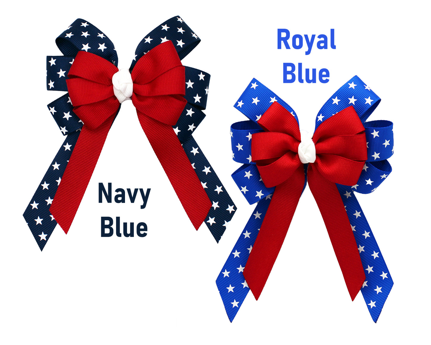 WD2U Girls 4.5" Red White Blue Star Spangled July 4th Hair Bow with Tails on Alligator Clip