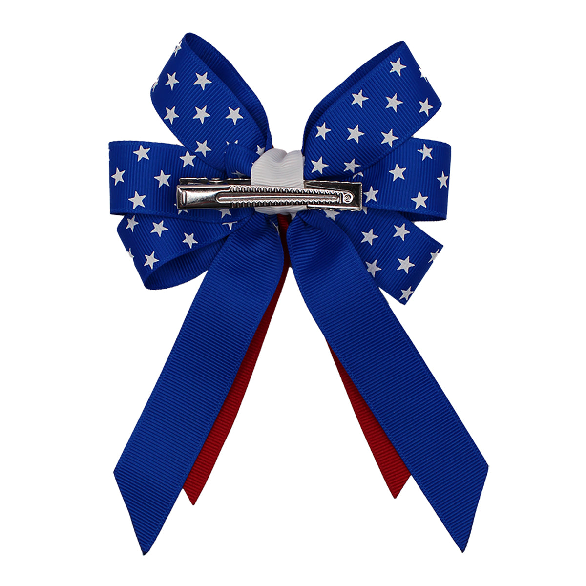 WD2U Girls 4.5" Red White Blue Star Spangled July 4th Hair Bow with Tails on Alligator Clip