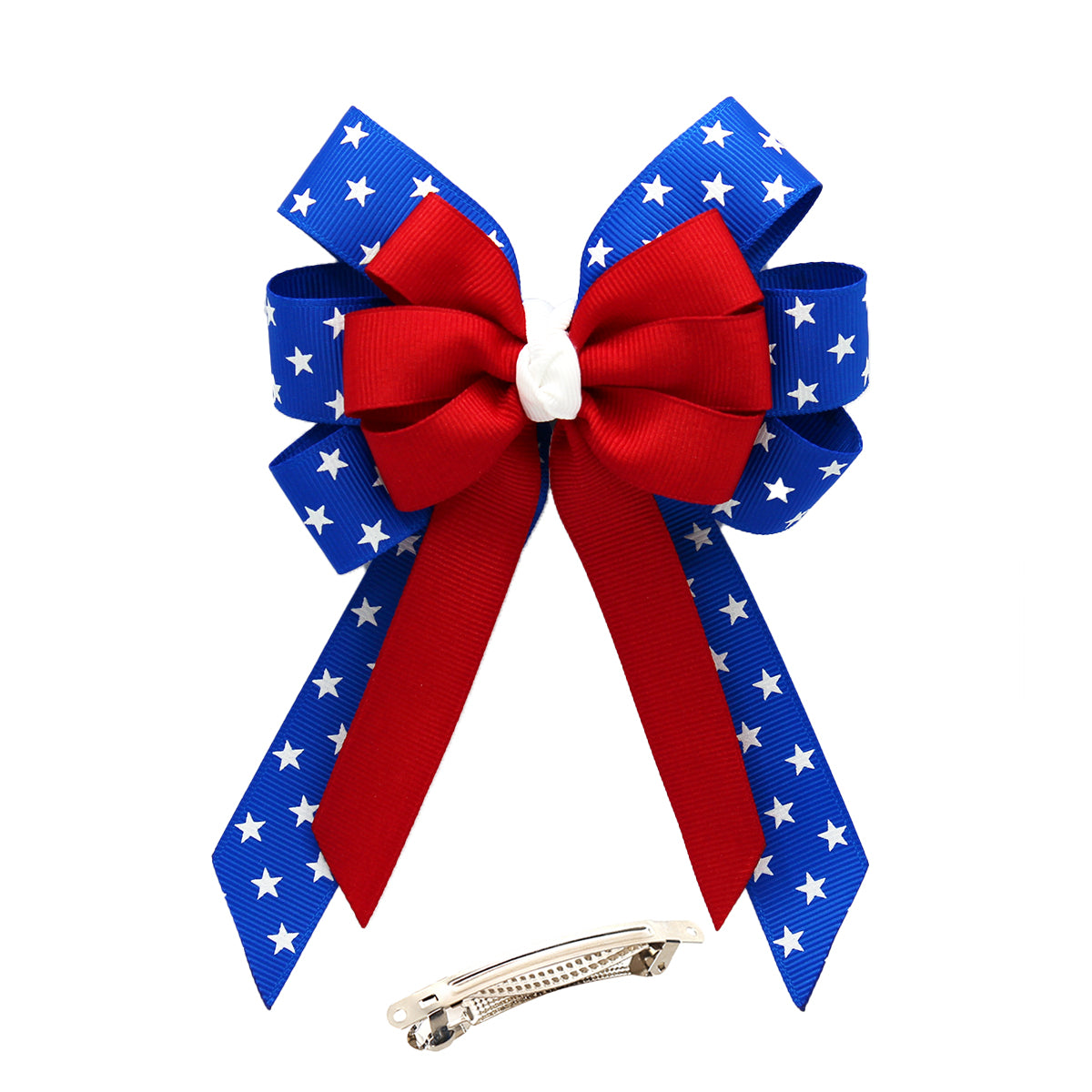 WD2U Girls 4.5" Red White Blue Star Spangled July 4th Hair Bow with Tails French Clip Barrette